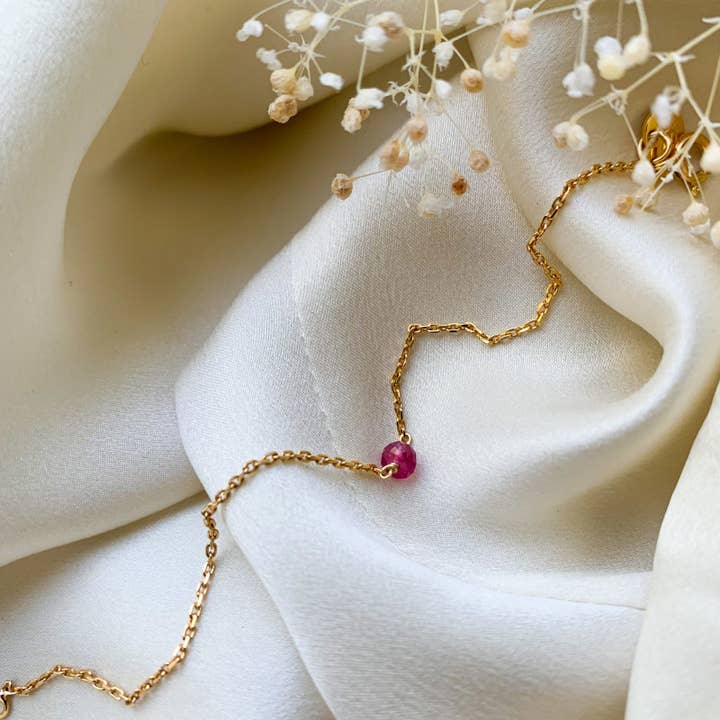 PINK CHAIN BRACELET, mini fine stone (BCHRO1) for wholesale by Sophie Deschamps Bijoux