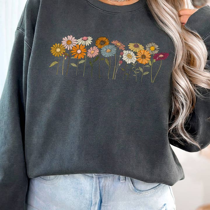 Flower Filed Comfort Colors Sweatshirt for wholesale by Kissed Apparel