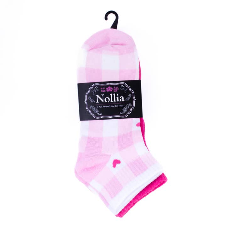Selini New York - Wholesale Socks - Women's - Ladies' Assorted Low Cut Heart 6 pre-pack Ribbed Socks