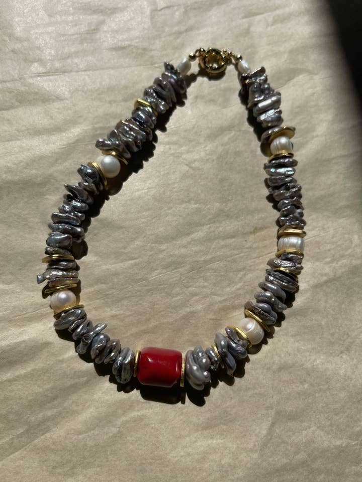 JAWS NECKLACE GREYBLUE KESHI PEARLS for wholesale by SUNNYDAZE JEWELRY