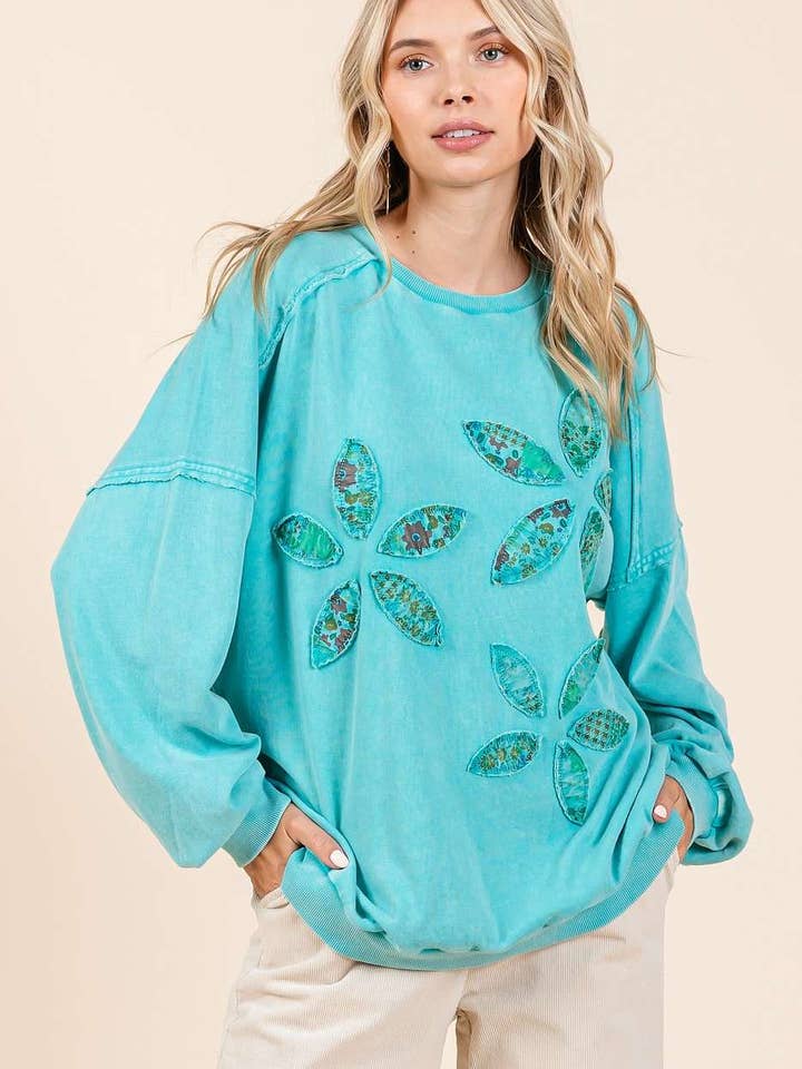 PULÔVER DE LAVAGEM MINERAL PARA REMENDO DE FLORES TÊXTIL VINTAGE por atacado de mittoshop