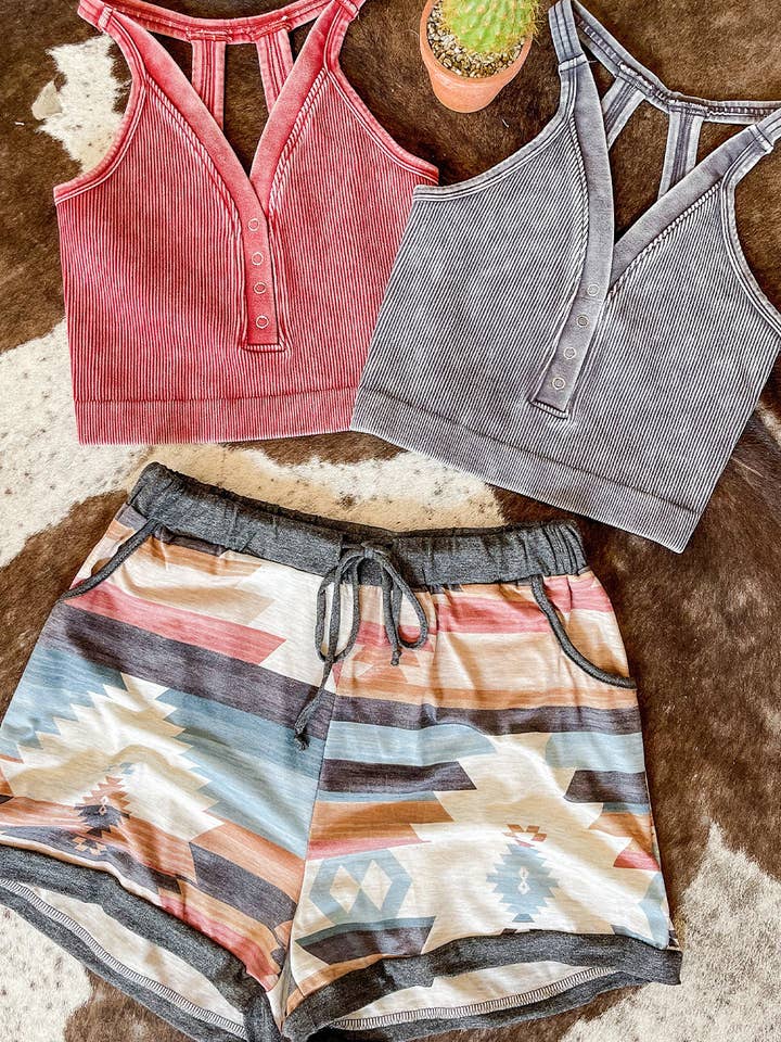 White Aztec Print Drawstring Waist Casual Shorts for wholesale on Faire