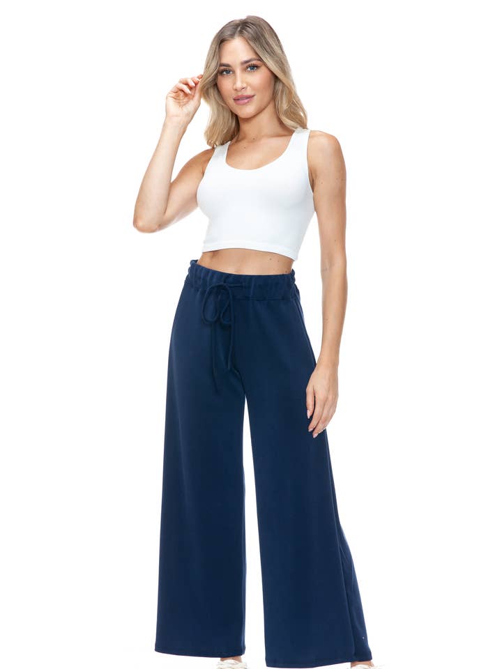 PB12-KB02 Navy, Wide-leg Scuba Pant for wholesale by Brooklyn Isles