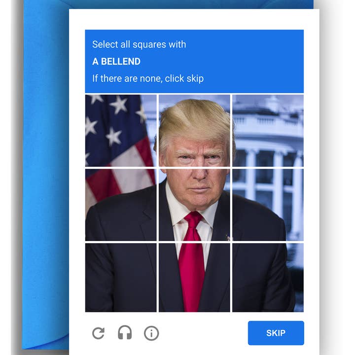 Trump reCAPTCHA - Funny Wordplay Birthday Card for wholesale by Quite Good Cards
