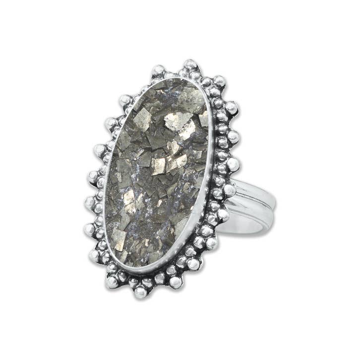 Handmade Jewels - Wholesale Cocktail/Statement Ring - Pyrite Druzy Rings – Handmade, Silver-Plated, Sparkling Natural Stone (Made to Order)4