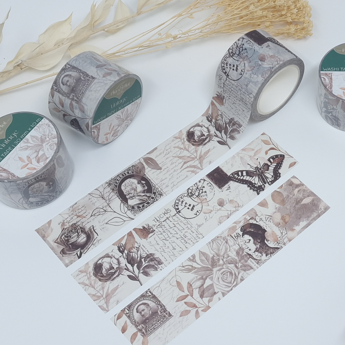 Plan & Plot Studio - Vendita all'ingrosso Nastro washi - Nastro washi vintage con motivi di francobolli antichi e illustrazioni botaniche16