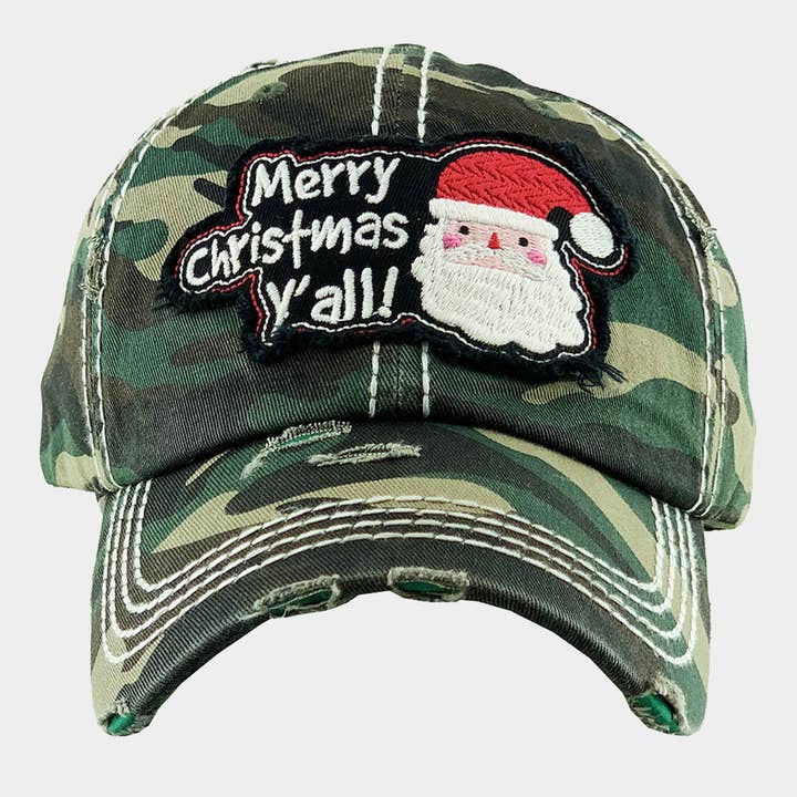 Merry Christmas Y'all | Woman Baseball Cap Hat BLK CAM for wholesale by Curated Trinkets