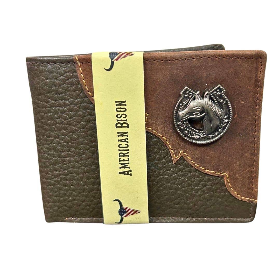 Leather Impressions Inc - Wholesale Wallet - Men's - Mixed Media Two Tone Bifold Rodeo Wallet w/ Medallion AB191717