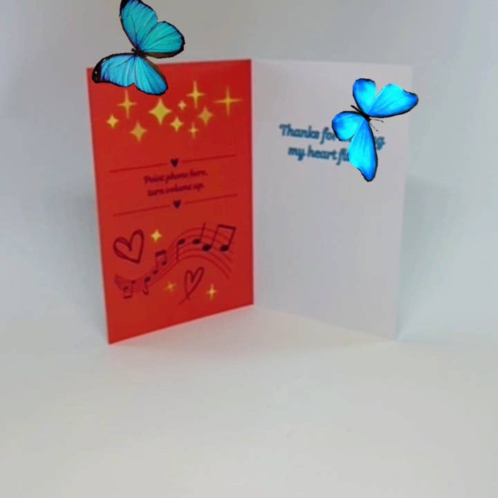 Live Invites – Engroshandel Kærlighedskort – Kærlighed | Jubilæum | Valentinsdag | Sødeste dag | Romantisk lykønskningskort med musik og 3D-animation - Fantastiske blå sommerfugle - Unik, speciel og sjov!4