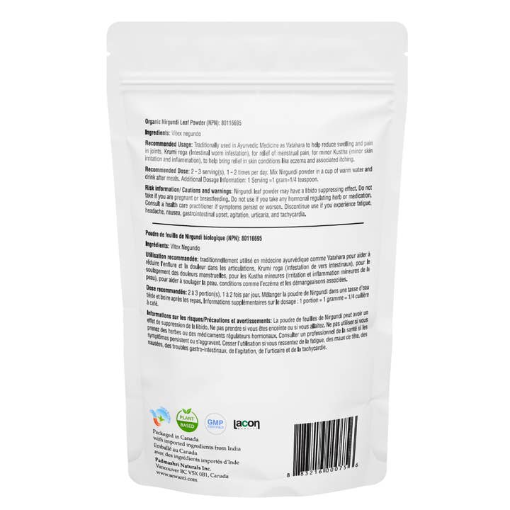 Sewanti Ayurvedic Series - Wholesale Herbs - Organic Nirgundi Leaf Powder - Five-leaved Chaste Tree Negundo