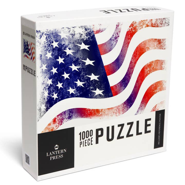Puzzle de 1000 pièces représentant le drapeau américain, aquarelle abstraite pour la vente par Lantern Press