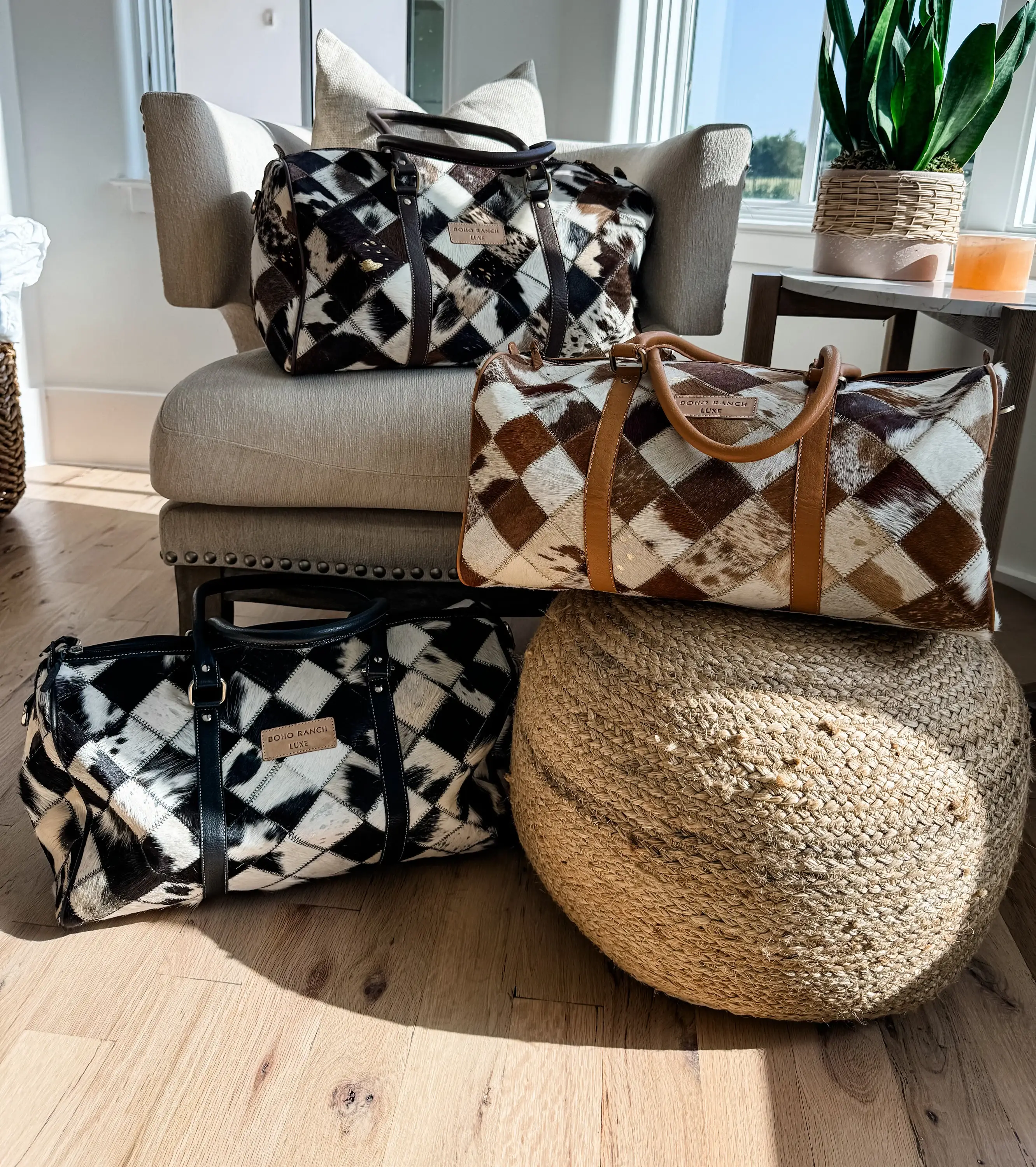 Boho Ranch Shop - Wholesale Weekender Bag - Women's - BOHO LUXE DUFFLE Weekender Leather HairOn Cowhide Travel Bag4