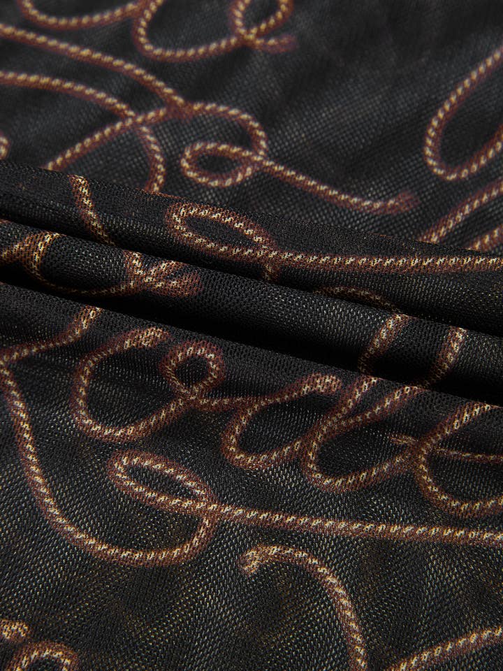 As shown Western Printed Mock Neck Mesh Top | S-XL for wholesale on Faire5