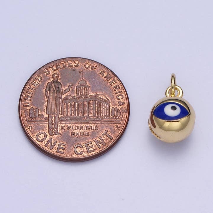 14K Gold Filled Jingle Bell Blue, White Evil Eye Charm of Bell for Amulet Jewelry Making | X-196 X-197 for wholesale on Faire4