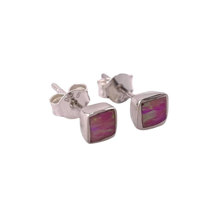 Select Lines - Wholesale Stud/Post Earrings - Pink Lab Opal 5mm Square Stud Earrings Sterling Silver1