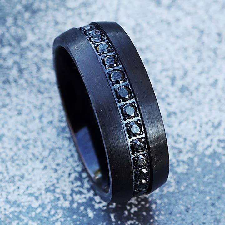Svart Diamant Safir Volfram Vigselring 8mm för wholesale av Veil