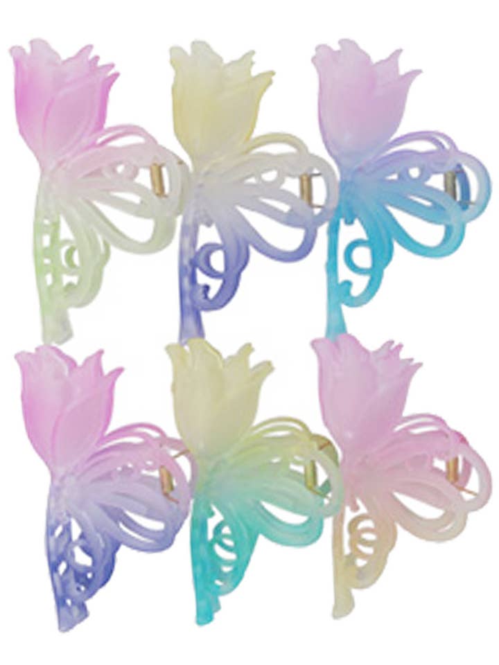 Ombre Butterfly On Tulip Flower Matte Translucent Hair Claw for wholesale by Cap Zone