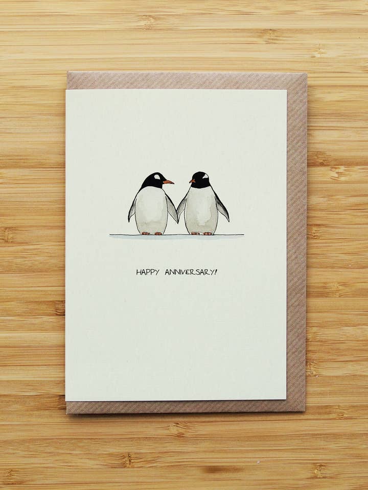 Couple de Pingouins Anniversaire - Carte d'Amour Animale Mignonne pour la vente par RossJDesigns