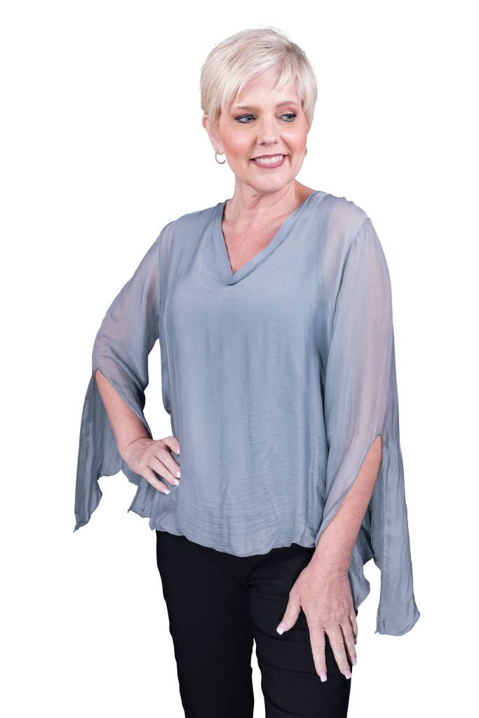 TINA Stephens Italy/Tees By Tina - Wholesale Blouse - Women's - Tiffany Silk Butterfly Bottom Open Wrist (BLS218)9