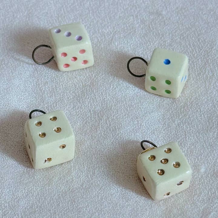 Mini Dice Ceramic Charm for wholesale by Terra Clay Co.