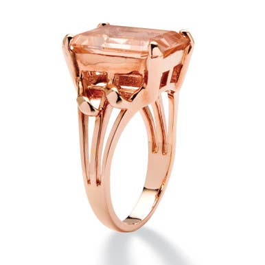 PalmBeach Jewelry - Wholesale Cocktail/Statement Ring - Emerald-Cut Simulated Morganite Ring in Rose Gold Silver3