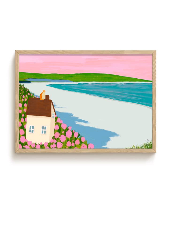 Beach Life & Cute Cat Art Poster, Wall Decor, Unframed for wholesale by The Paper Tail