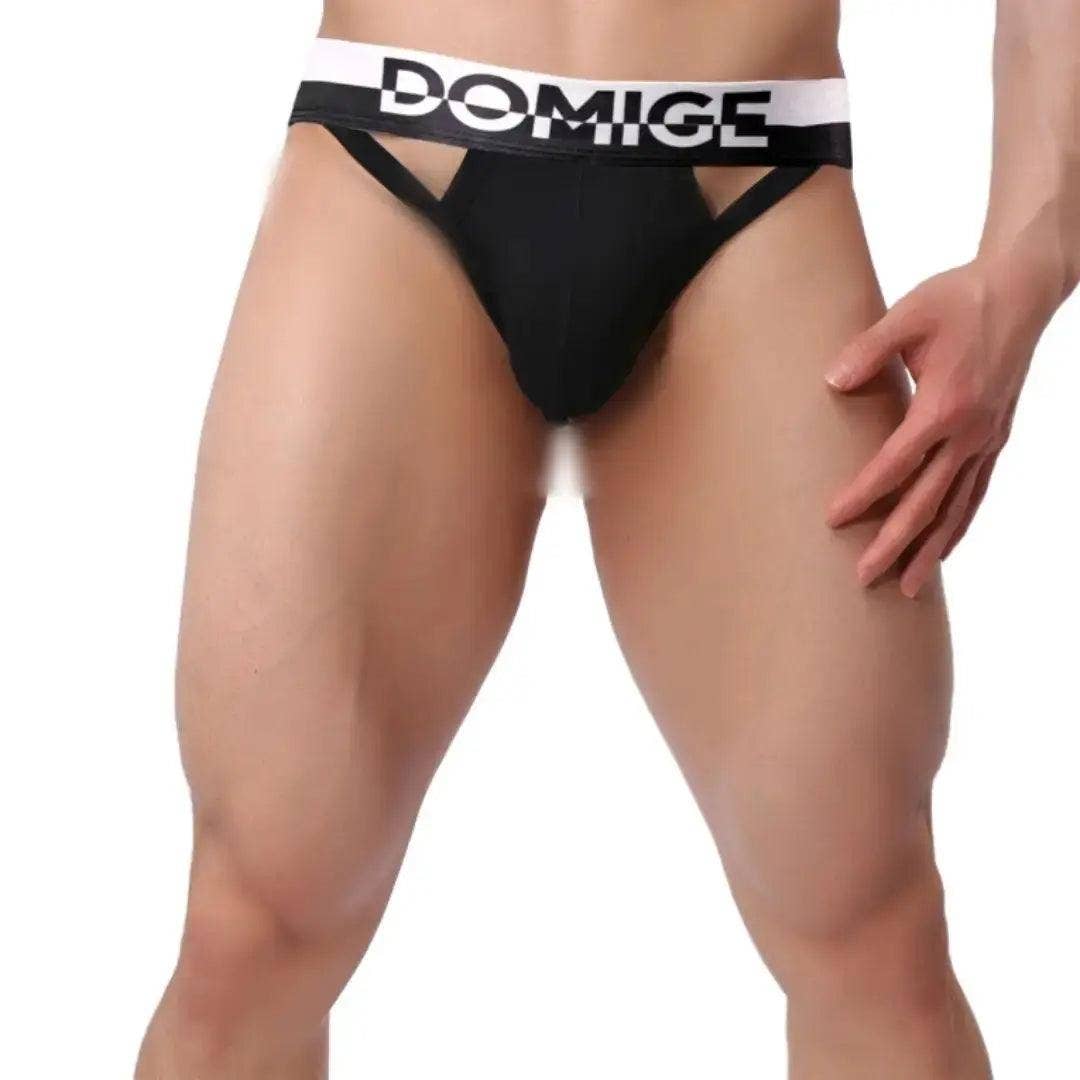 DomiGe - Wholesale Underwear - Men's - Men's Cotton Stretch Jockstraps with Silver Logo Waistband - Engineered Male Thongs0