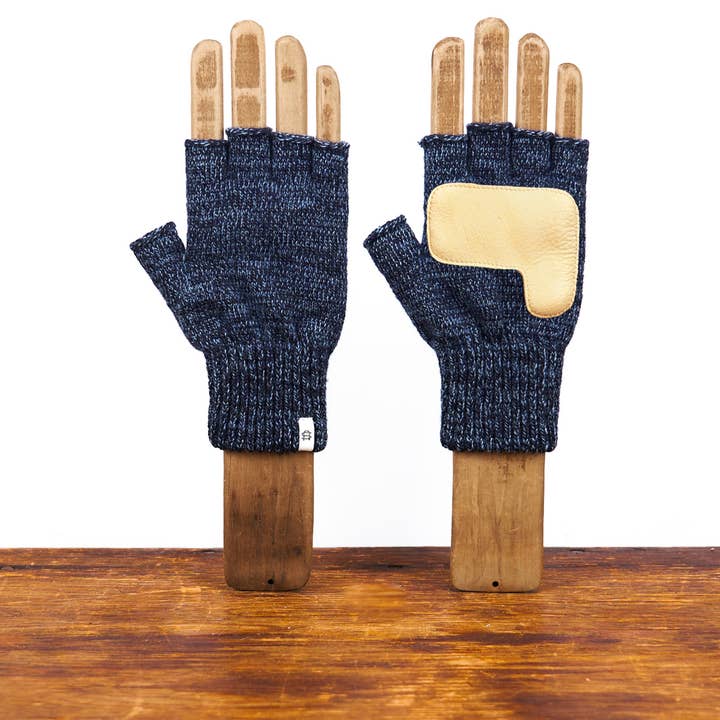 Upstate Stock - Wholesale Gloves - Women's - Denim Melange Fingerless Ragg Wool Gloves