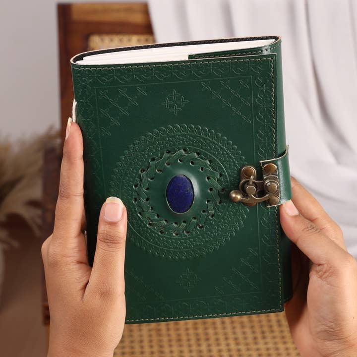 Leather Journal with Stone Mandala Embossed Travel Notebook for wholesale by R K Handicrafts and Exporters