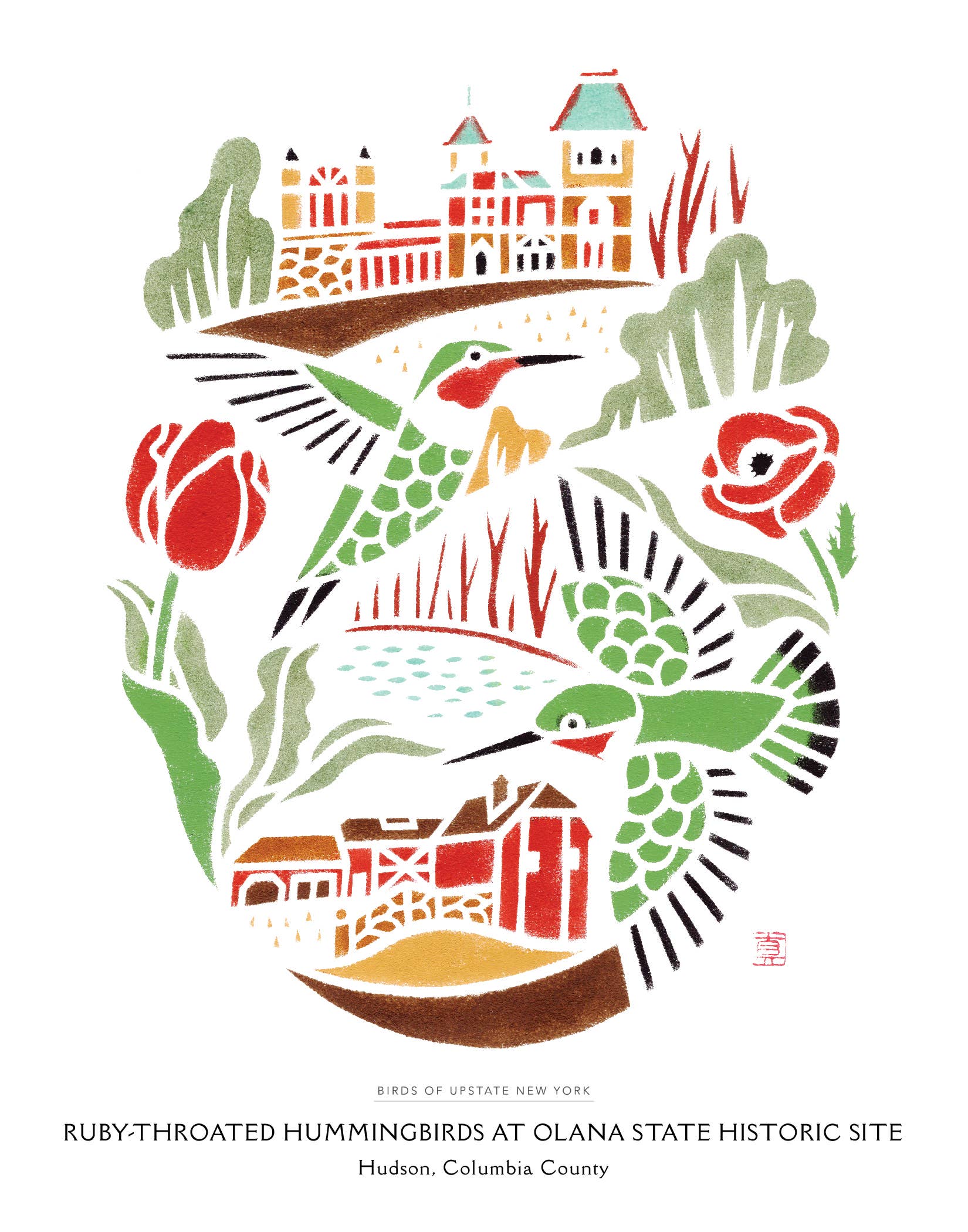 Mayuko Fujino Bird & Nature Art - Wholesale Art Print - Art print: Ruby-throated Hummingbirds at Olana1