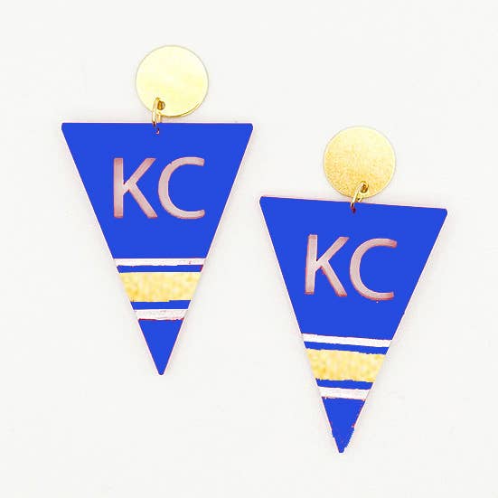 Brincos Galhardete Azul Kansas City KC - Grande por atacado de Hazel & Ollie