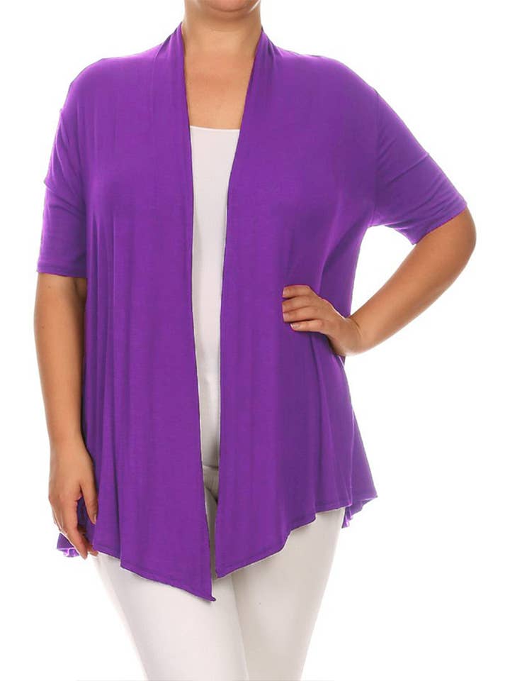 MOA COLLECTION - Wholesale Cardigan - Women's - Women's Plus Size Short Sleeves Draped Solid Cardigan32
