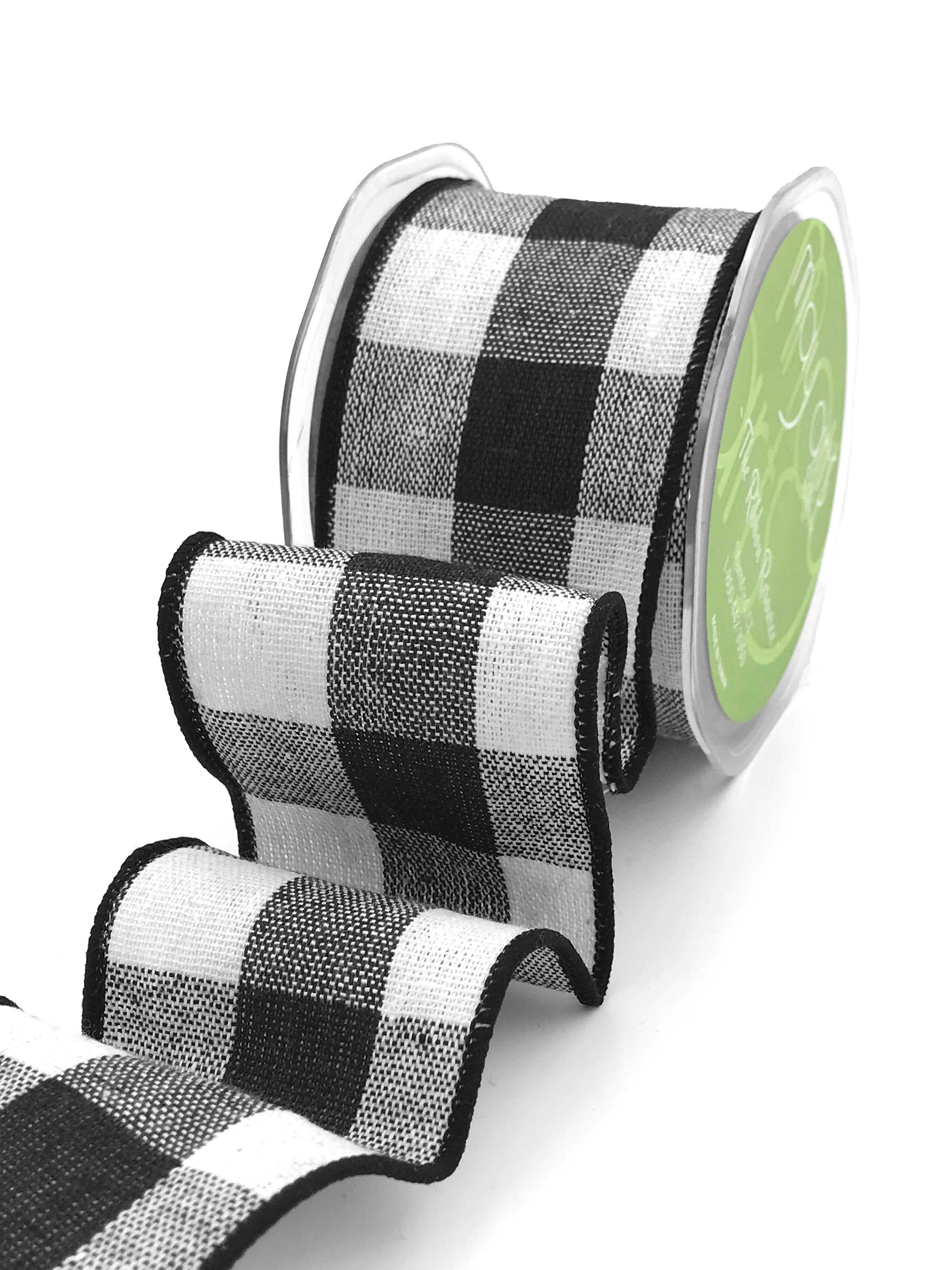 May Arts Ribbon - Wholesale Ribbon - Gift Wrapping - 2.5" Black & White Buffalo Check Ribbon with Wired Edge0