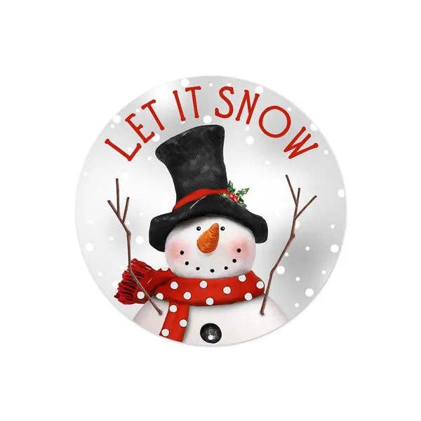 General Wholesale Inc - Wholesale Christmas Decoration - 8"Dia Metal Let It Snow Snowman-White/Red/Black/Grey-MD09560