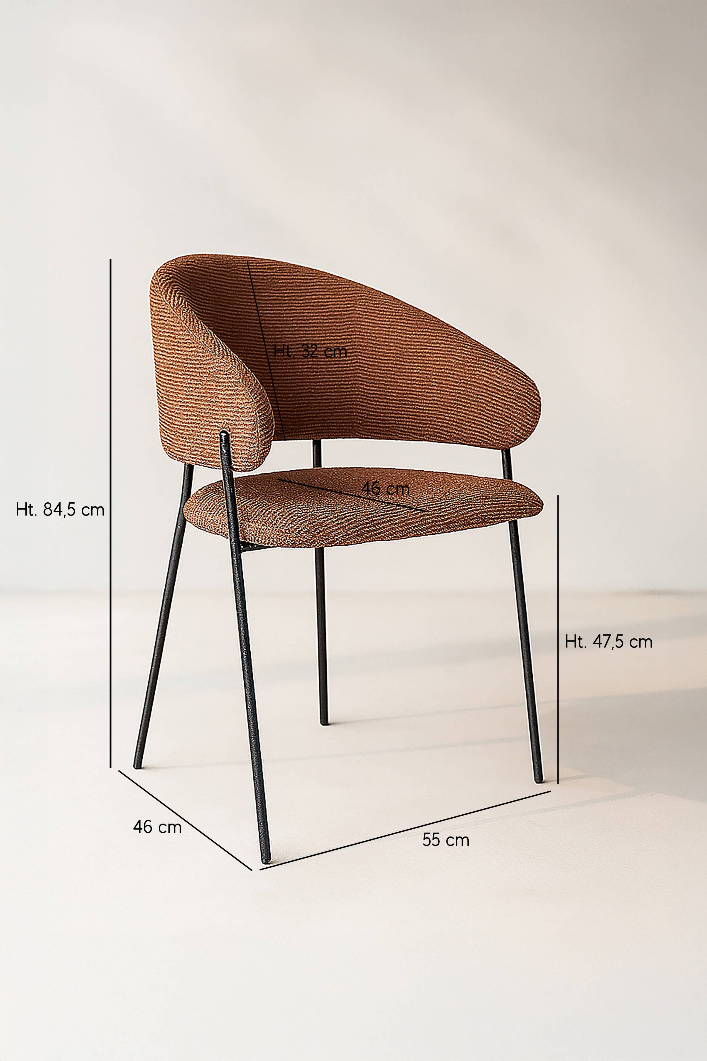 Now's Home - Wholesale Stoel - SET VAN 2 TAFELSTOELEN TWEED BAKSTEEN METALEN POTEN ZWART EROS5