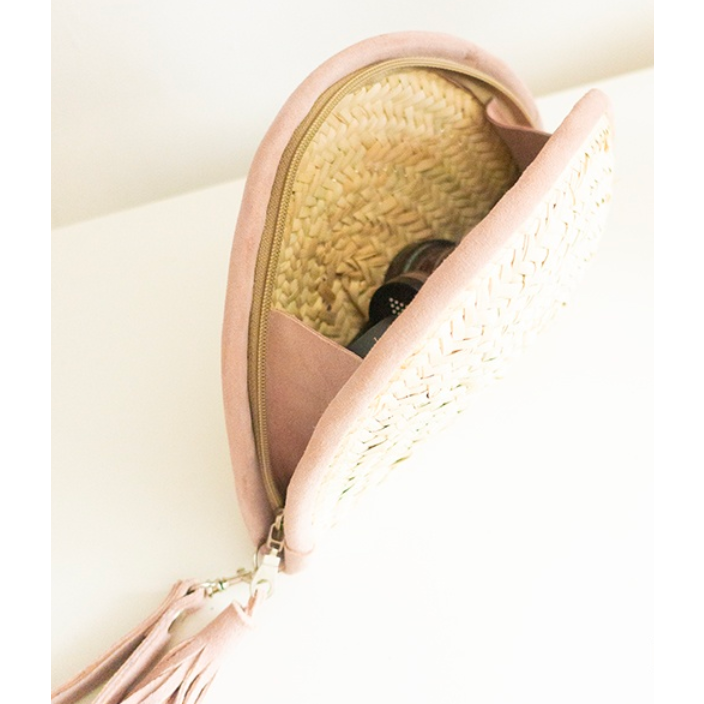 High crafty – wholesale Make-up/cosmetic bag – Pink Moroccan Makeup Pouch – Handmade Palm Leaf & Leather Cl1