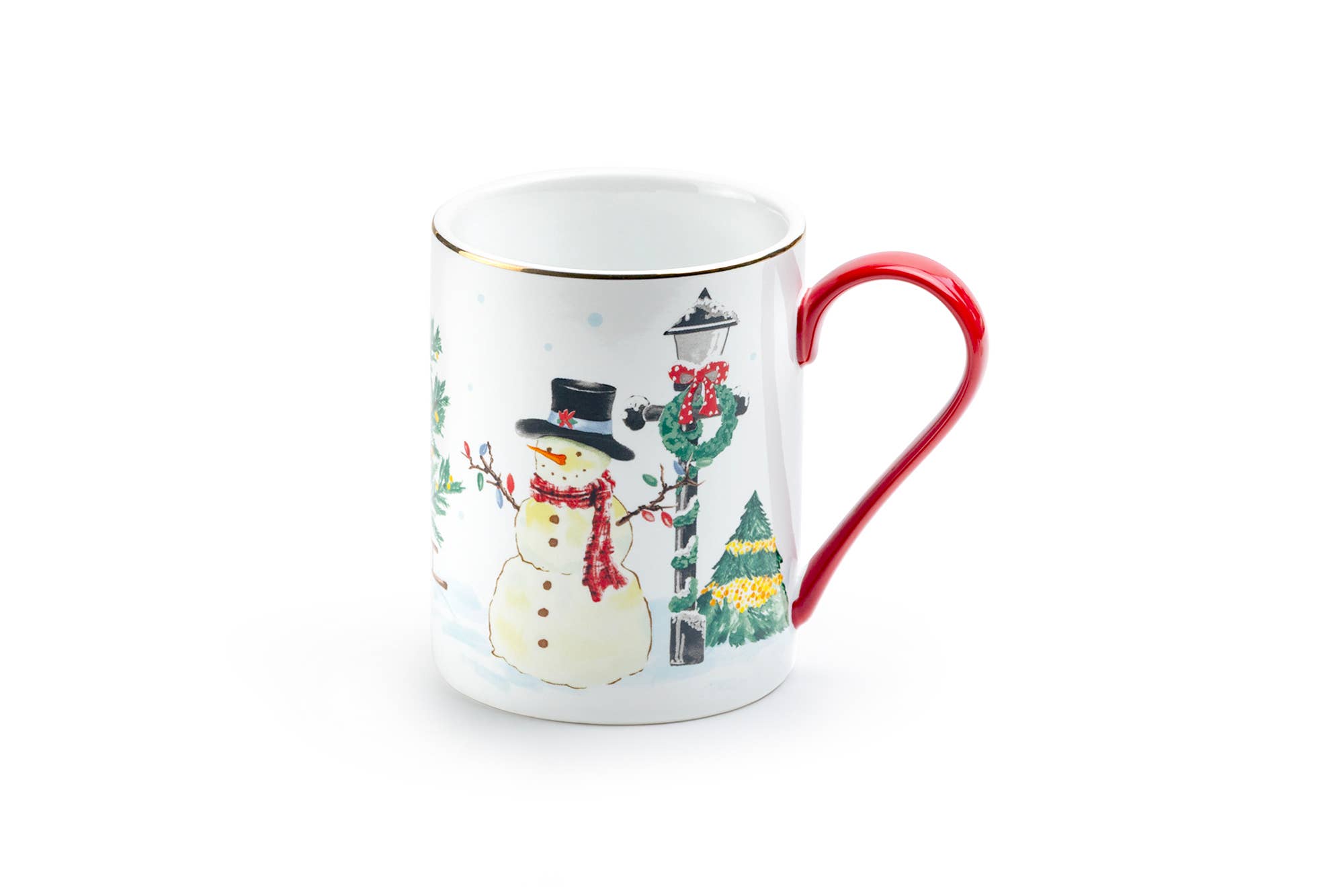 Grace Teaware - Wholesale Coffee Mug - Jolly Snowman 11oz Fine Porcelain Mug with Red Handle1