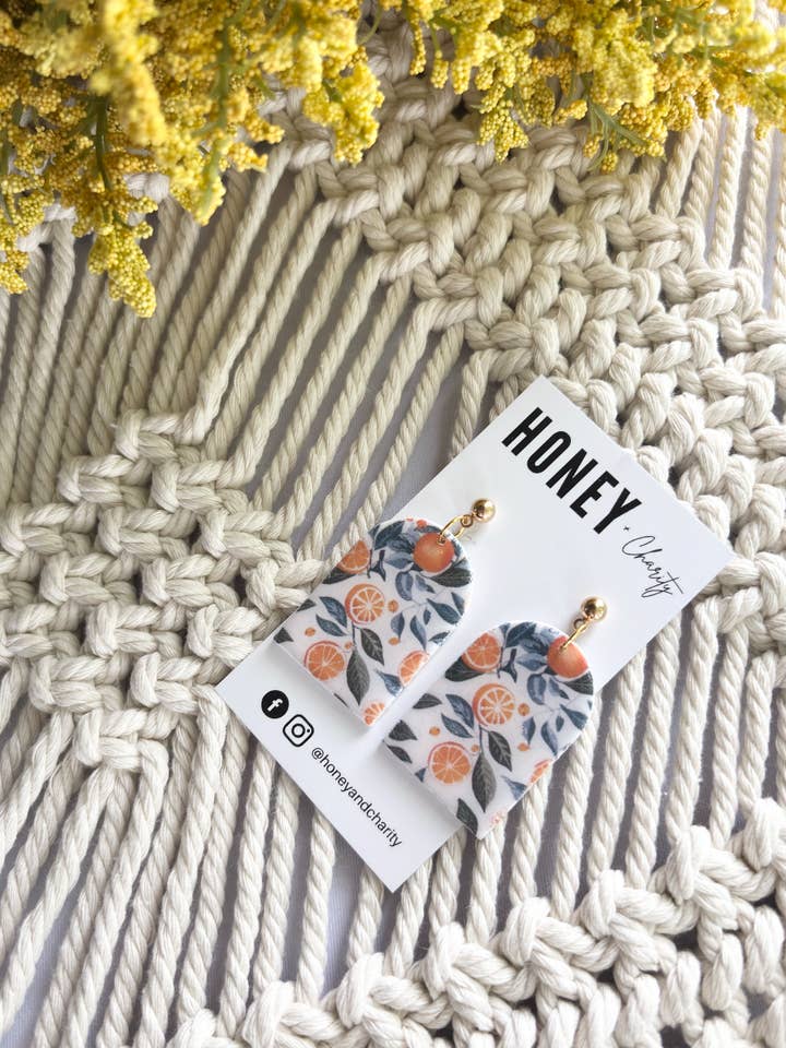 Orange Arch Dangles for wholesale by Honey & Charity Earrings
