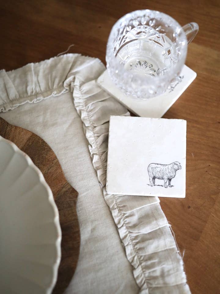 Farmhouse Sheep Marble Coaster for wholesale by Lace, Grace & Peonies Marble Coasters