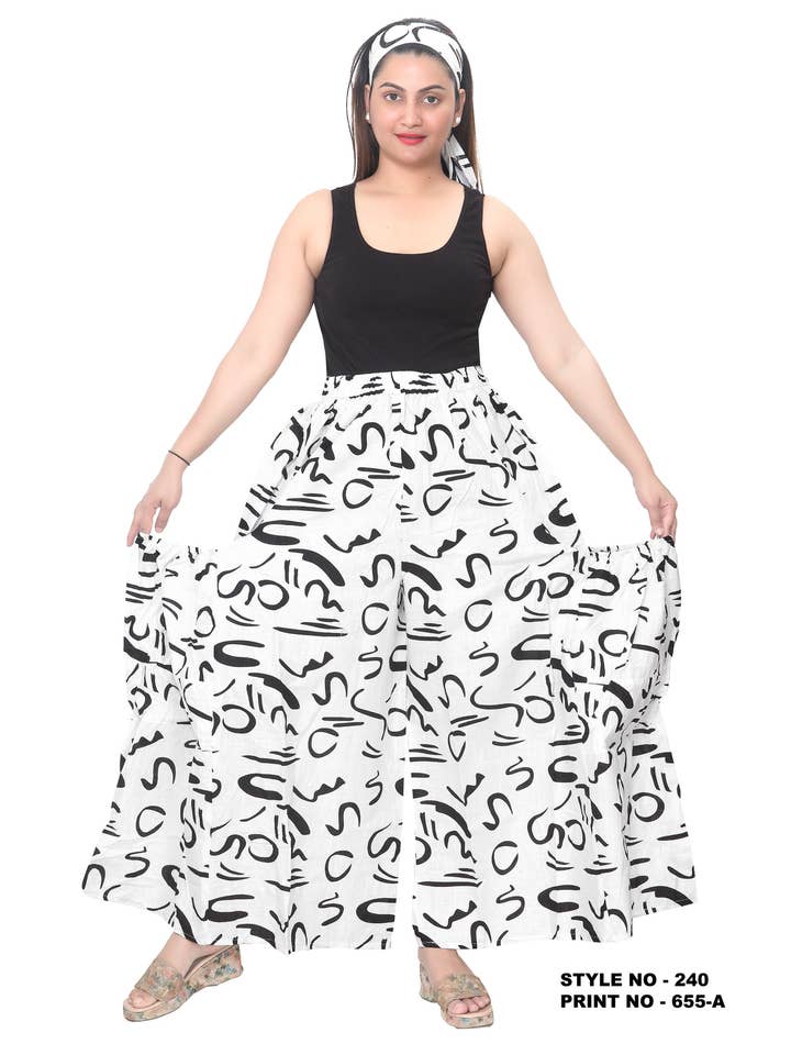 India Batik - Wholesale Pants - Women's - 240 Big Pocket Palazzo Pant Print Black/White 655