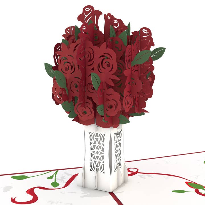 Red Rose Arrangement 5x7'' Pop-Up Cards (-62%) for wholesale by Lovepop Cards
