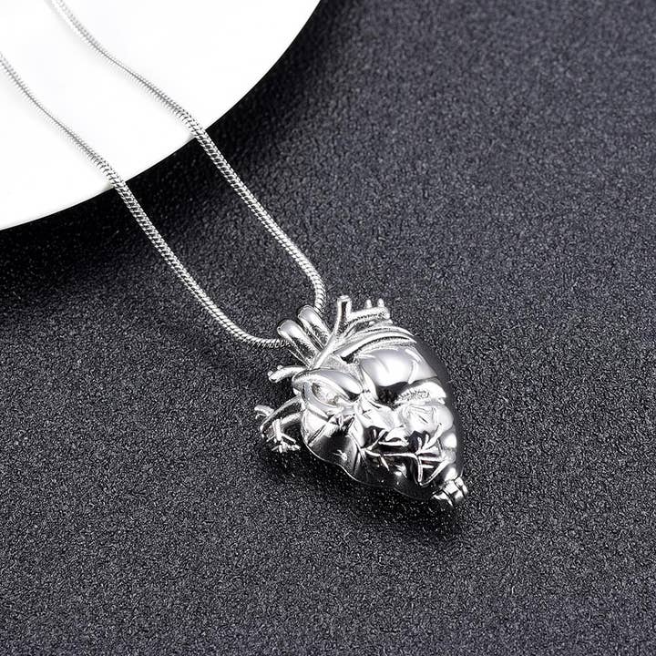 Cherished Emblems - Wholesale Pendant/Charm Necklace - Silver Anatomical Heart Cremation Urn Necklace2