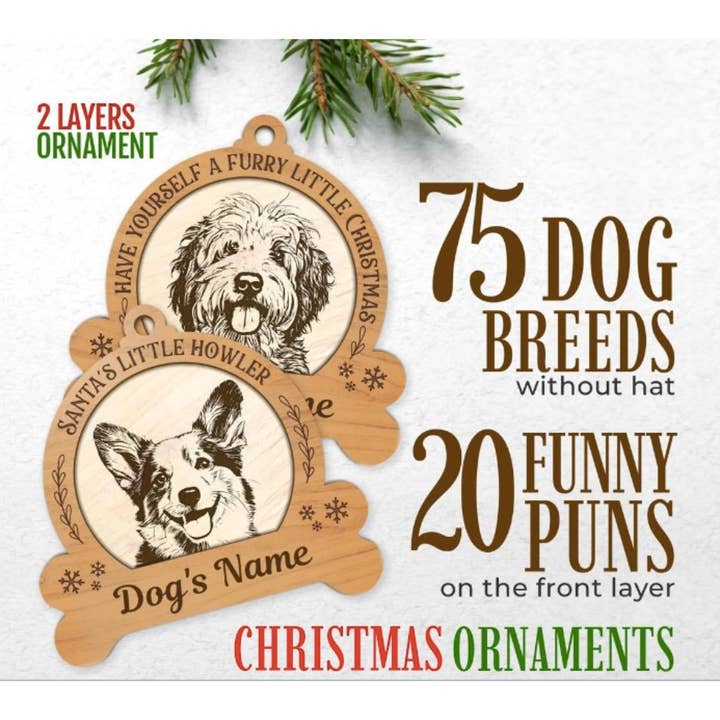 Christmas Dog Puns Wood Ornament for wholesale by Dear Amelia and Co