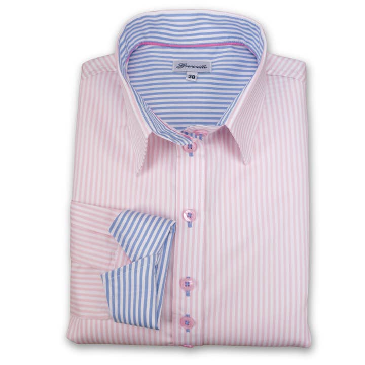 Chemise moulante rayée rose à manches longues Grenouille pour la vente par Salamander Shirts Ltd