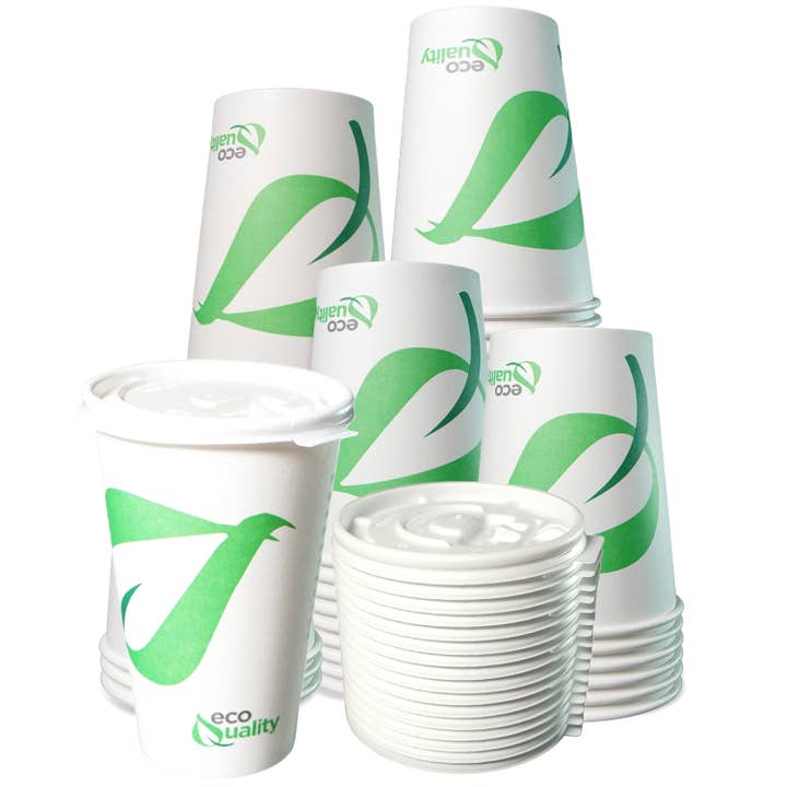 EcoQuality - Wholesale Disposable Cup - 16oz Disposable Compostable Biodegradable White Paper Coffee4