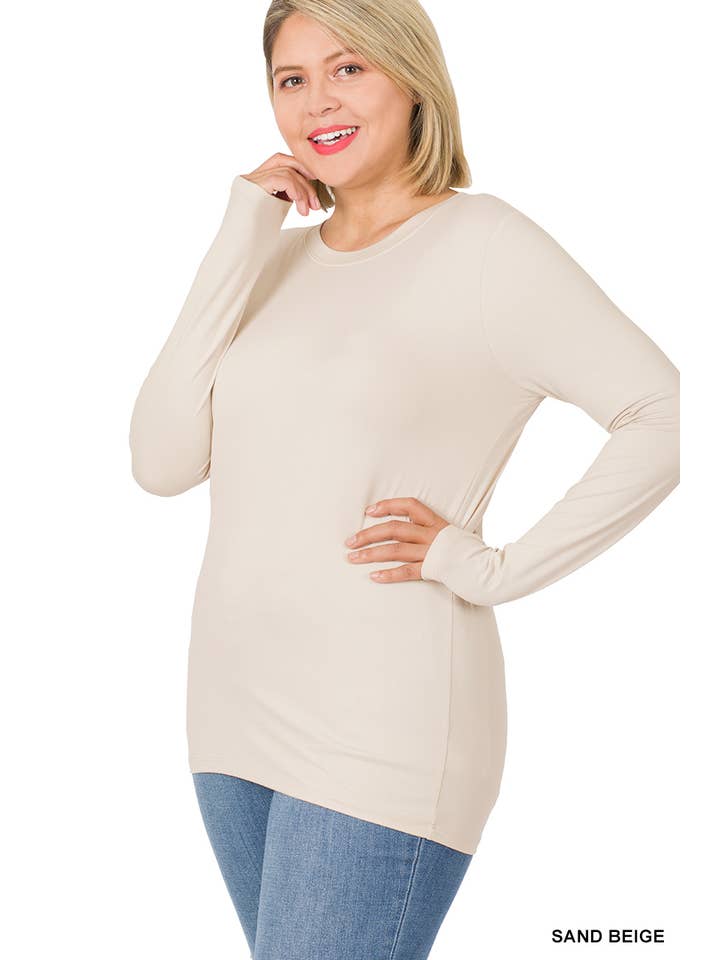 Vanilla Monkey - Wholesale Knit Top - Women's - Plus Brushed Microfiber Long Sleeve Round Neck Tee18