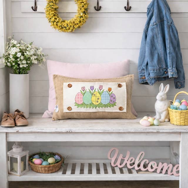 PillowPanels - Wholesale Throw/Decorative Pillow - PANEL ONLY: RECTANGLE Spring, Pastel, Bunny, Buffalo Check, Checkered Gingham; PASTEL QUILTED EGGS with TUILIPS7