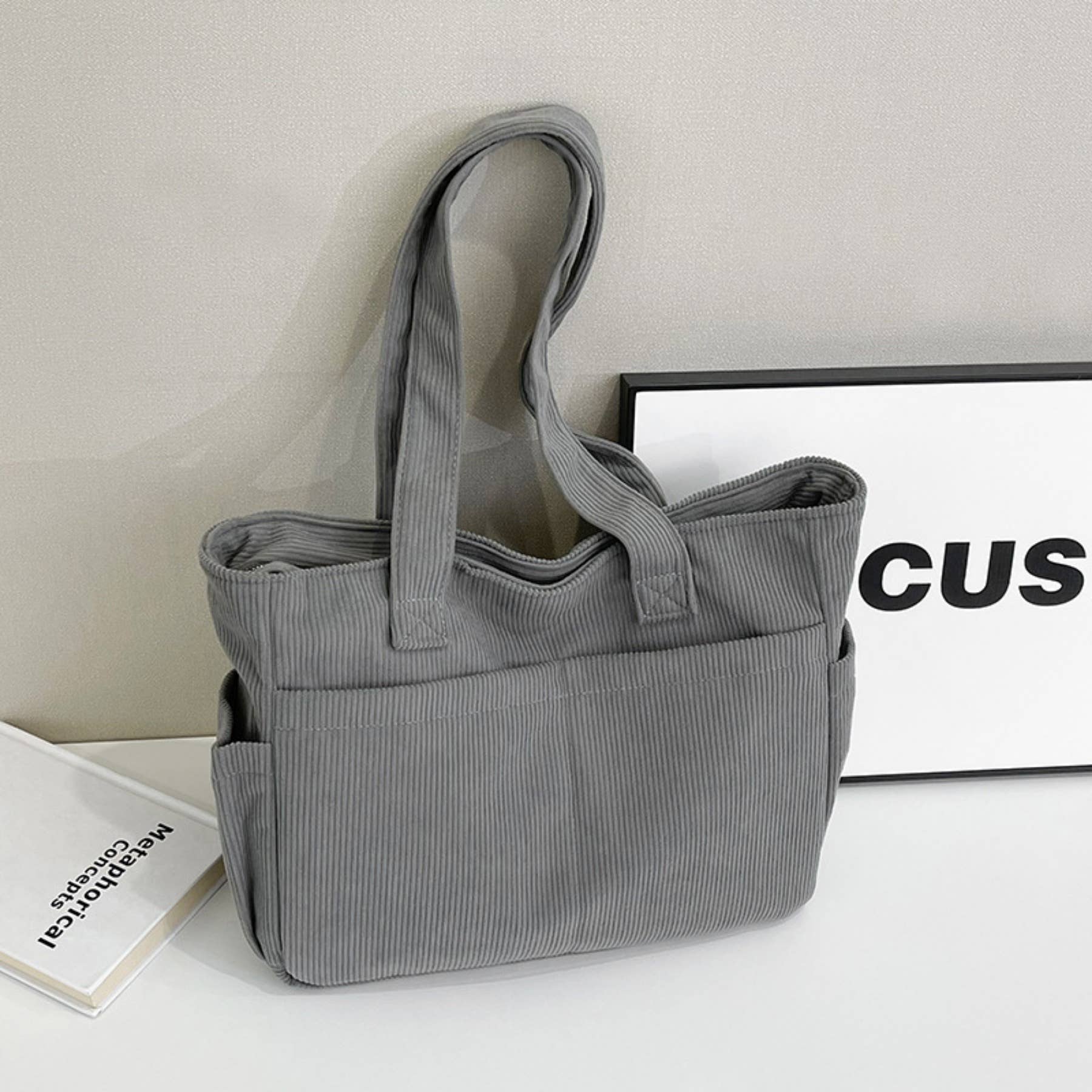 wandf - Wholesale Shoulder Bag - Women's - Casual Solid Color Corduroy Zippered Shoulder Bag Tote26