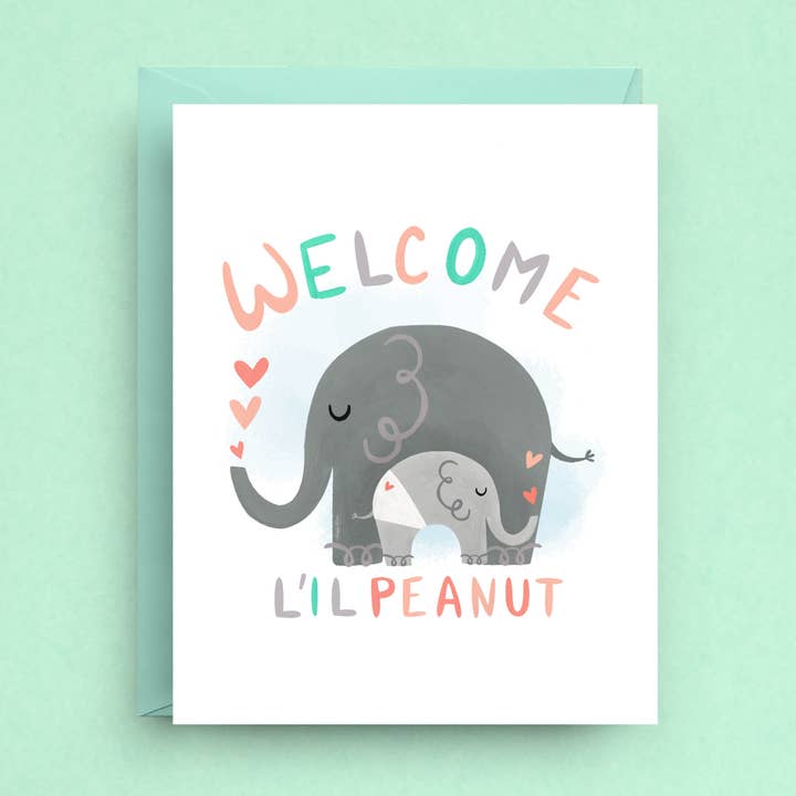 Cartão de Boas-Vindas Lil’ Peanut - Elefante Bebé Recém-Nascido por atacado de Nicole Marie Paperie