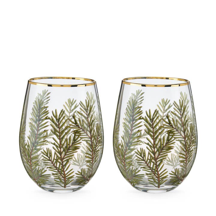 Twine - Wholesale Wine Glass - Gold-Rimmed Woodland Stemless Wine Glasses - Set of 2